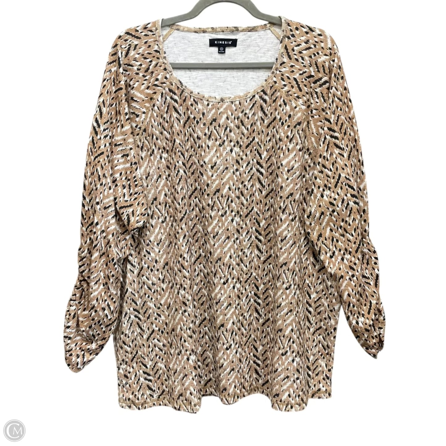 Athletic Top Long Sleeve Crewneck By Kinesis In Black & Tan, Size: 3x