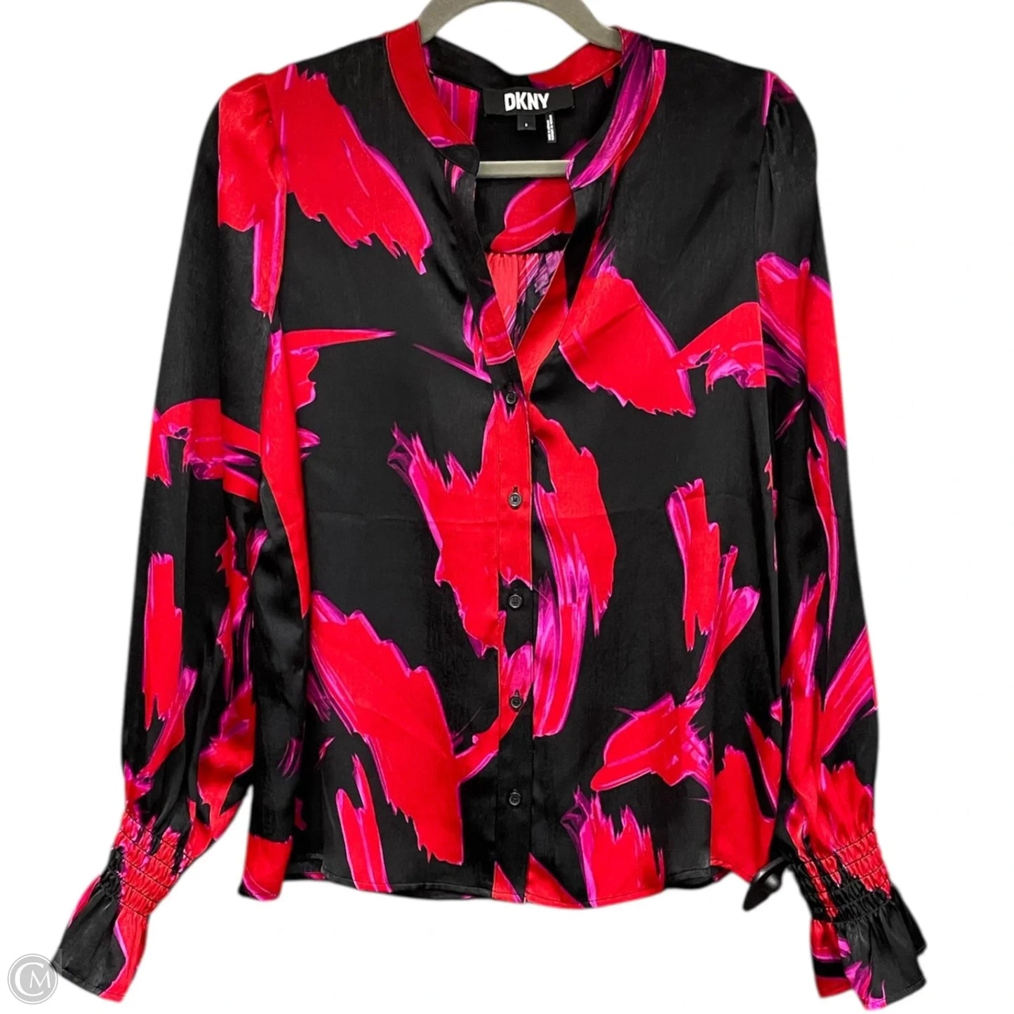 Blouse Long Sleeve By Dkny In Black & Red, Size: S