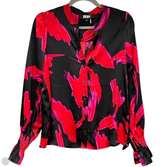 Blouse Long Sleeve By Dkny In Black & Red, Size: S