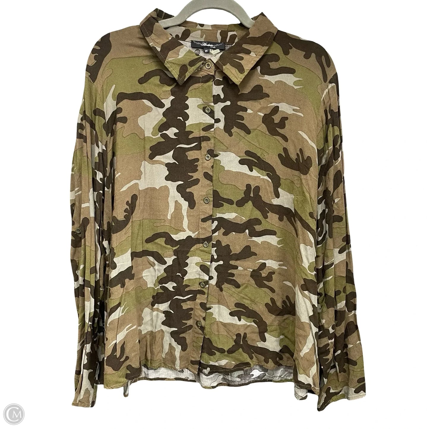 Top Long Sleeve By Andree By Unit In Camouflage Print, Size: 2x