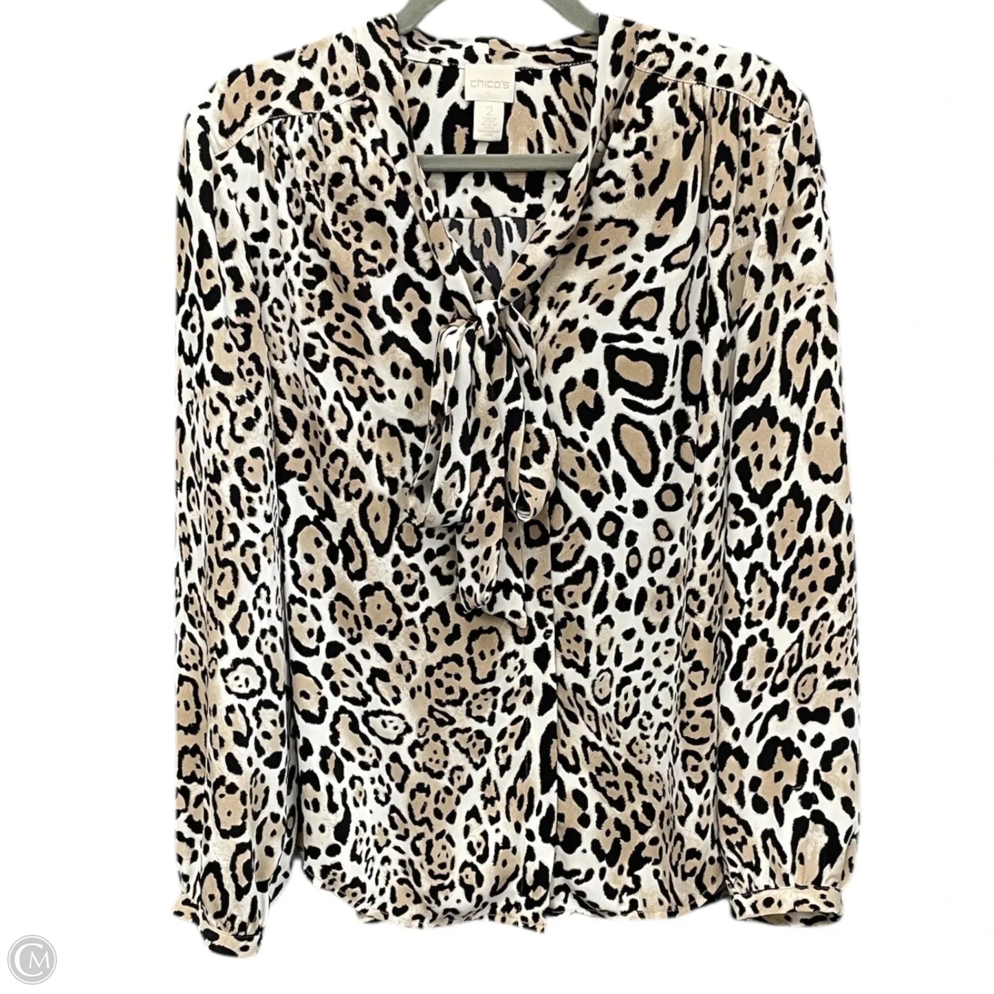 Blouse Long Sleeve By Chicos In Leopard Print, Size: L