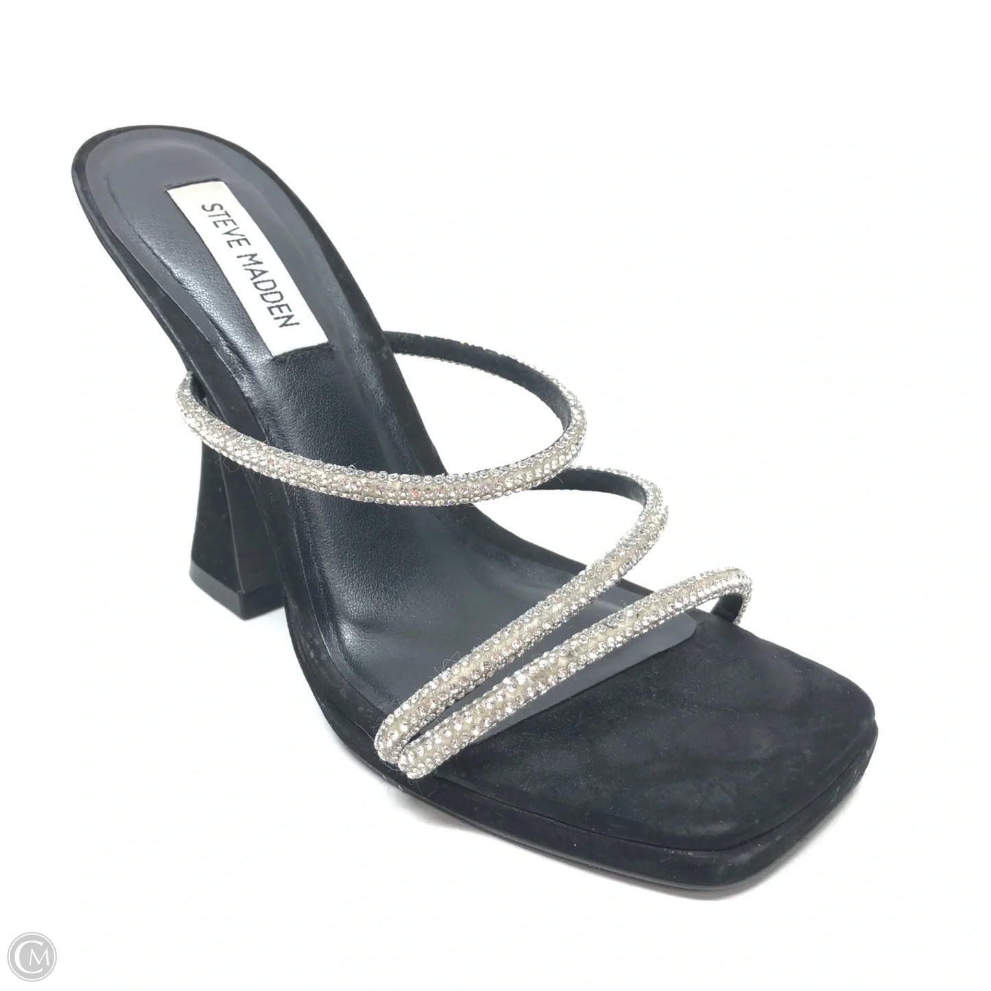 Sandals Heels Platform By Steve Madden In Black & Silver, Size: 8