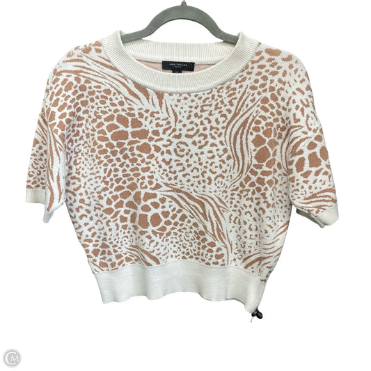 Sweater Short Sleeve By Ann Taylor In Tan & White, Size: Xsp
