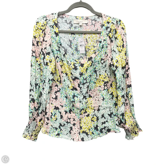 Blouse Long Sleeve By Loft In Green & Pink, Size: S