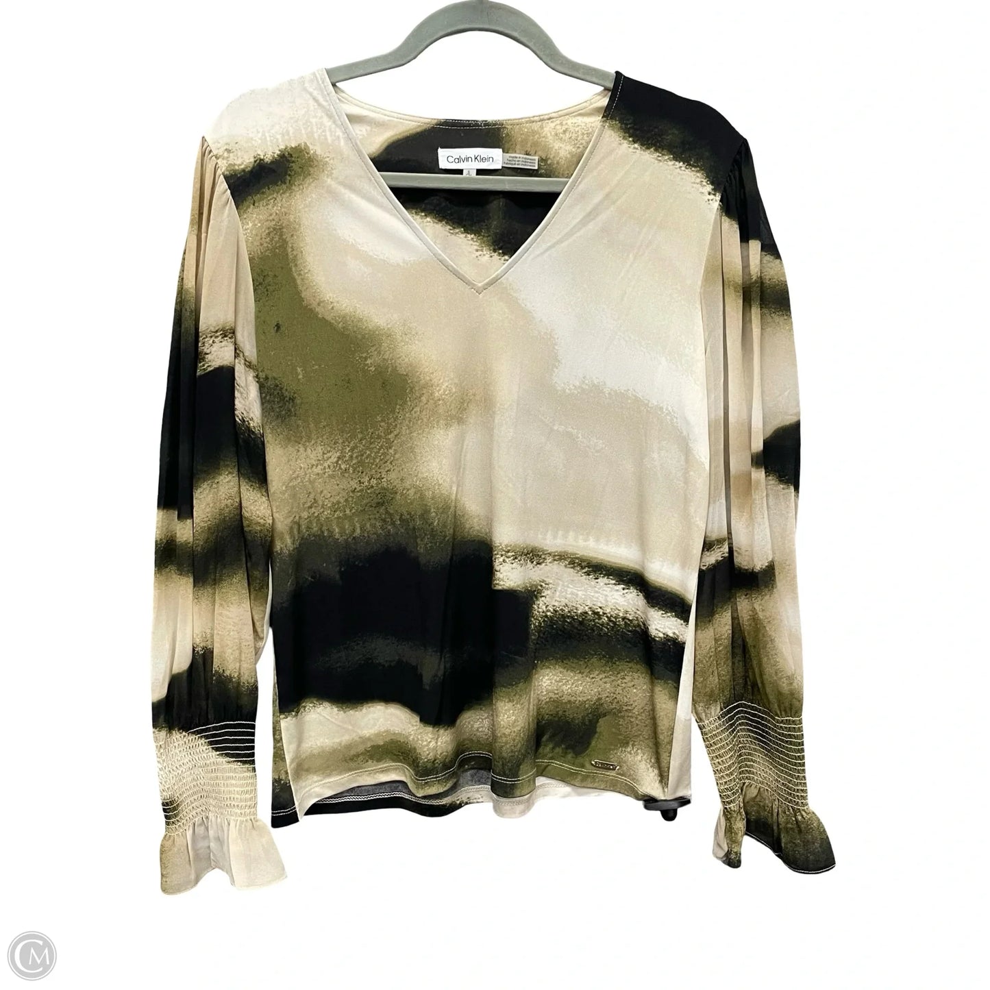 Blouse Long Sleeve By Calvin Klein In Black & Green, Size: S