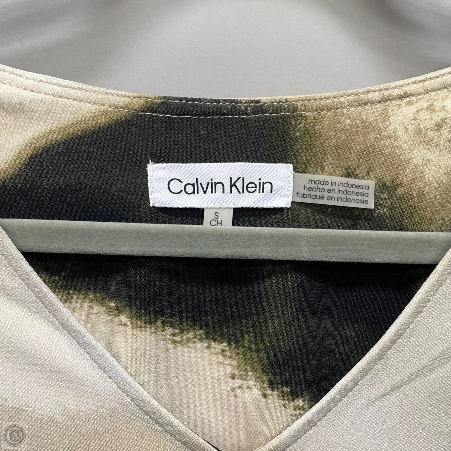 Blouse Long Sleeve By Calvin Klein In Black & Green, Size: S