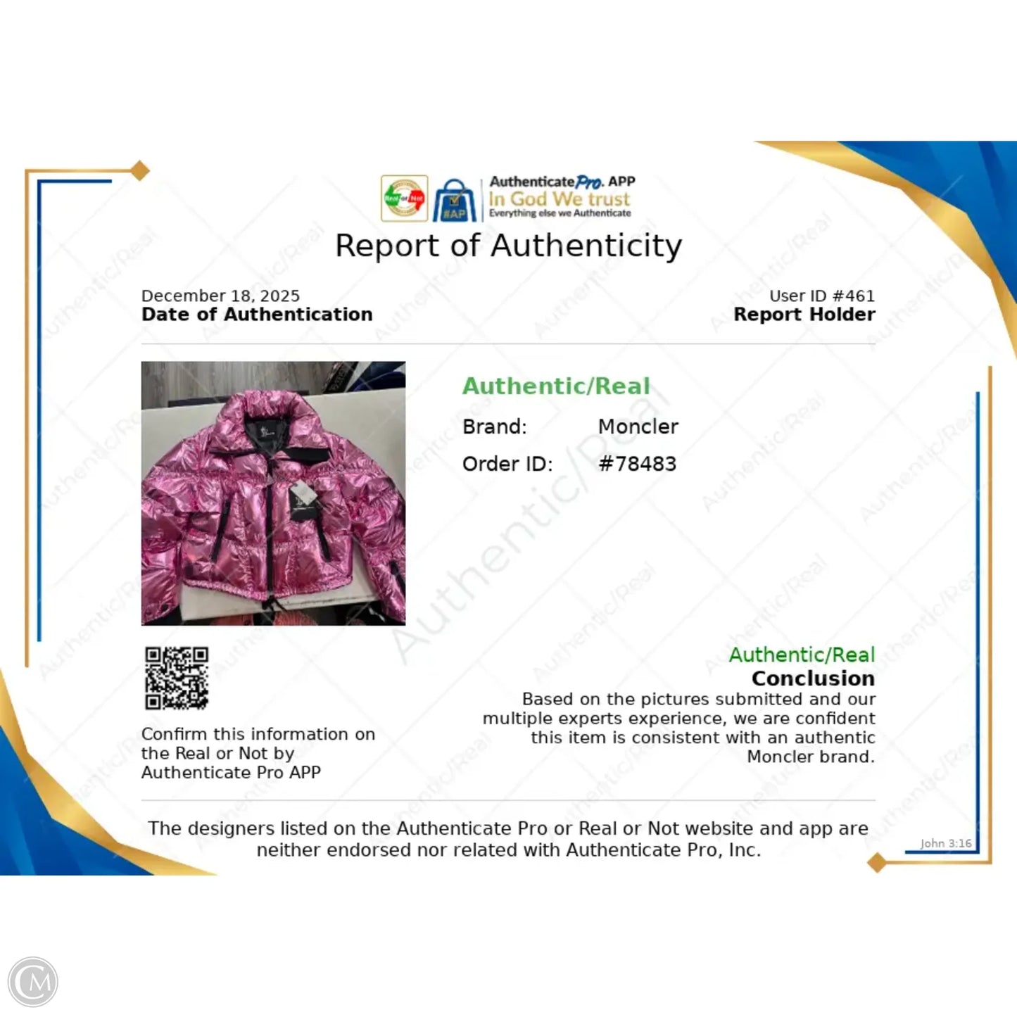 Jacket Luxury Designer By Moncler In Pink, Size: L