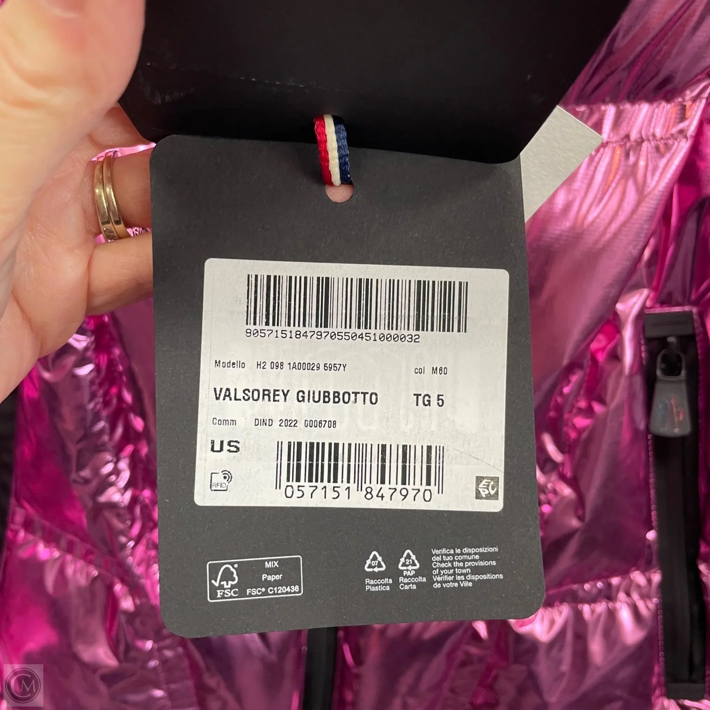 Jacket Luxury Designer By Moncler In Pink, Size: L