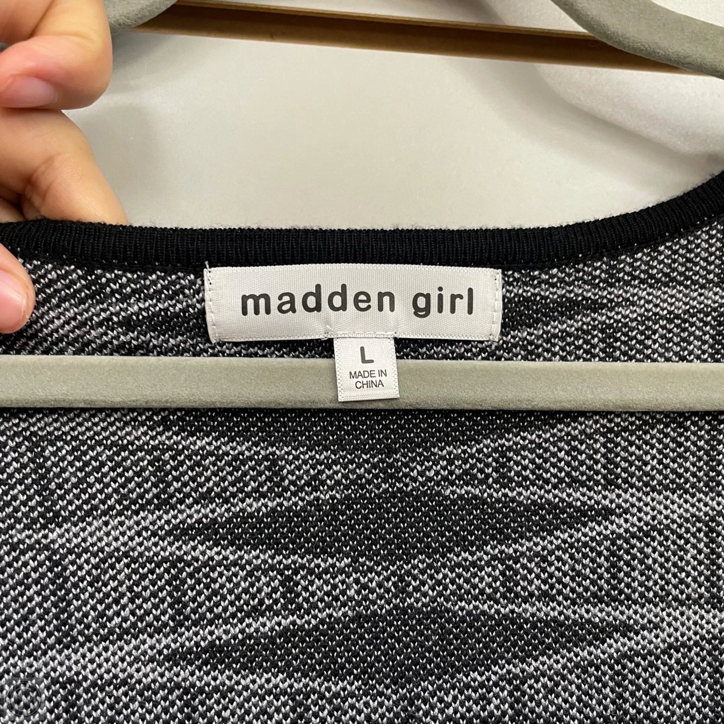 Dress Sweater By Madden Girl In Black & Grey, Size: L