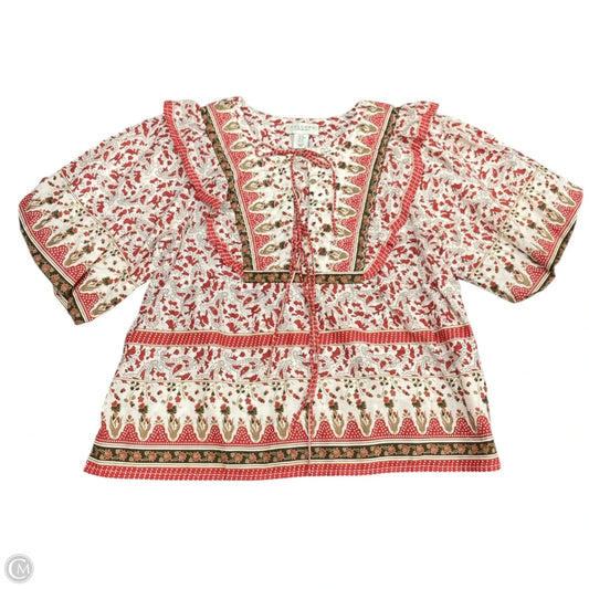 Blouse Short Sleeve By Calypso St Barth In Red & White, Size: M