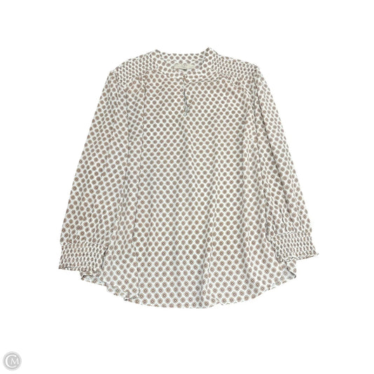 Blouse Long Sleeve By Loft In Tan & White, Size: 26