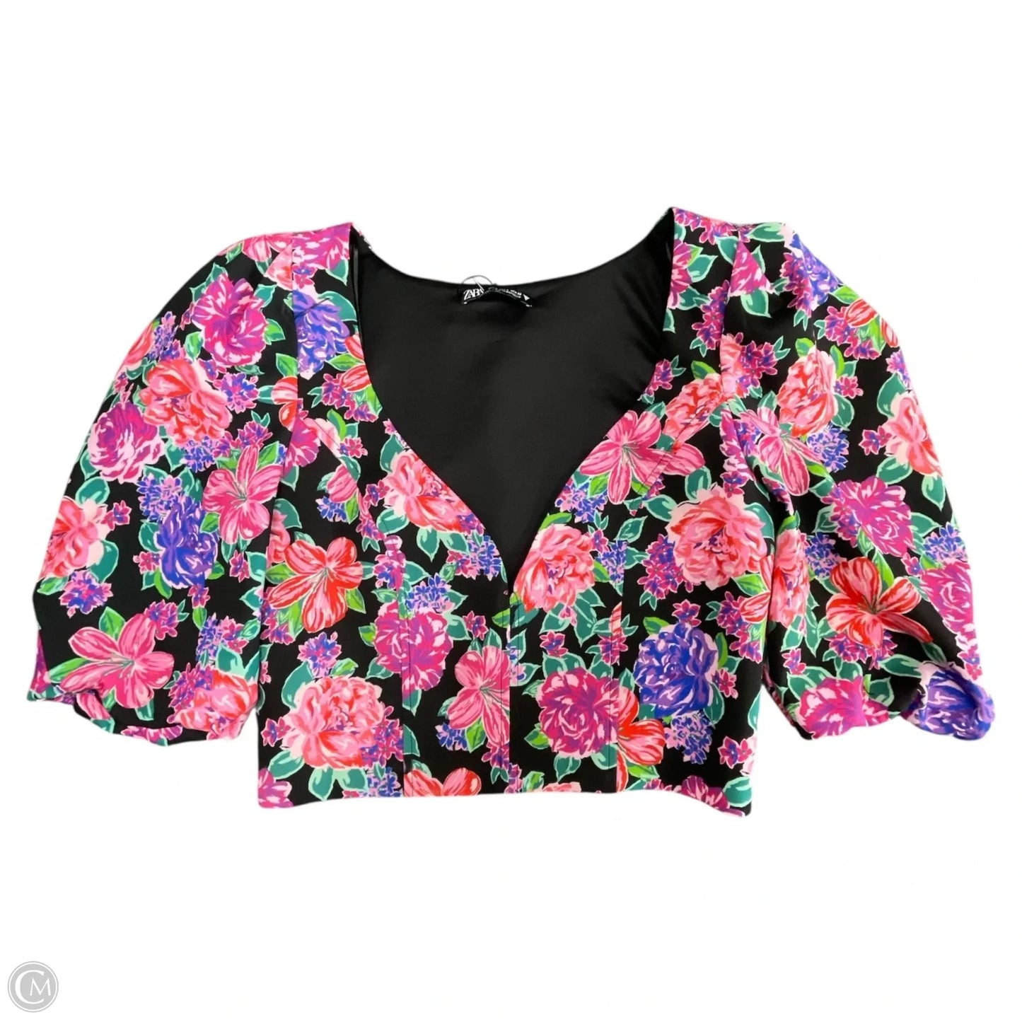 Top Short Sleeve By Zara In Floral Print, Size: S