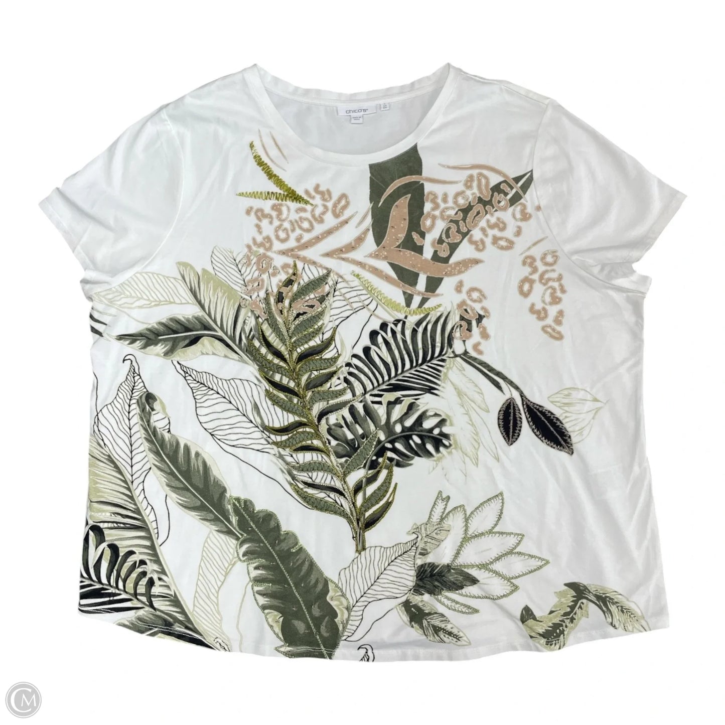 Top Short Sleeve By Chicos In Green & White, Size: 1x