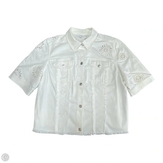 Jacket Shirt By Chicos In White Denim, Size: Xxl