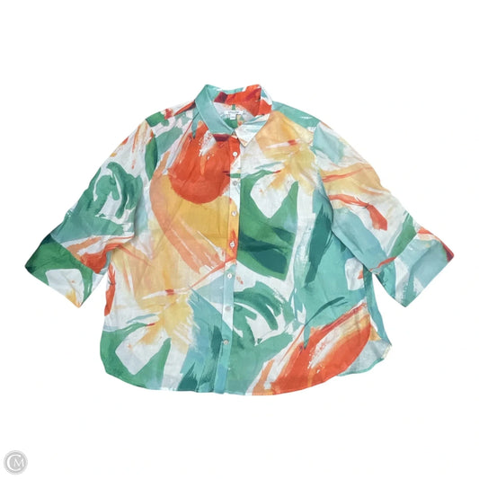 Top 3/4 Sleeve By Chicos In Green & Orange, Size: 18