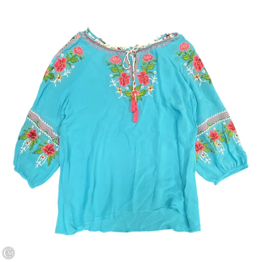 Blouse Long Sleeve By John Mark In Aqua, Size: Xl