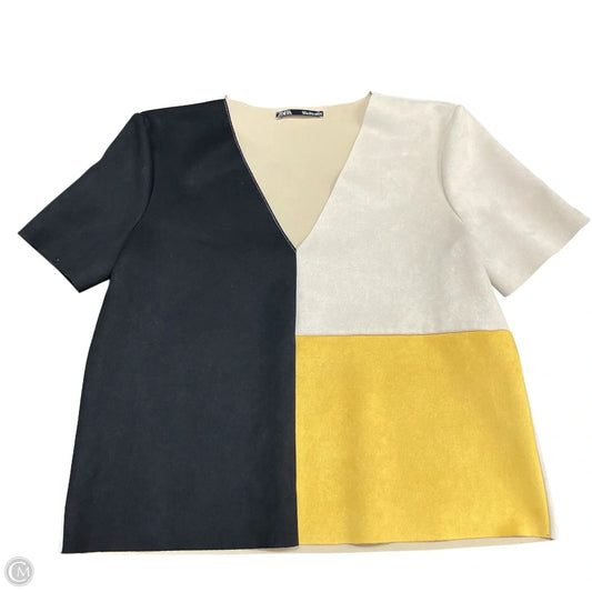 Top Short Sleeve By Zara In Black & Yellow, Size: L