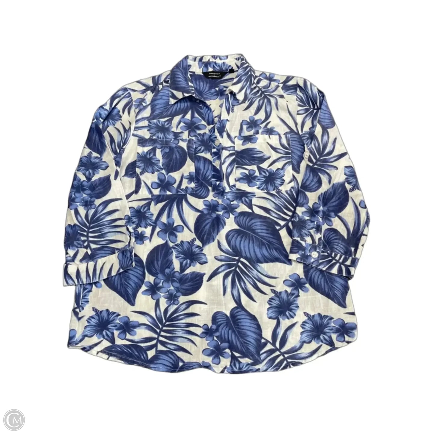 Tunic 3/4 Sleeve By Mlle Gabrielle In Blue & White, Size: S