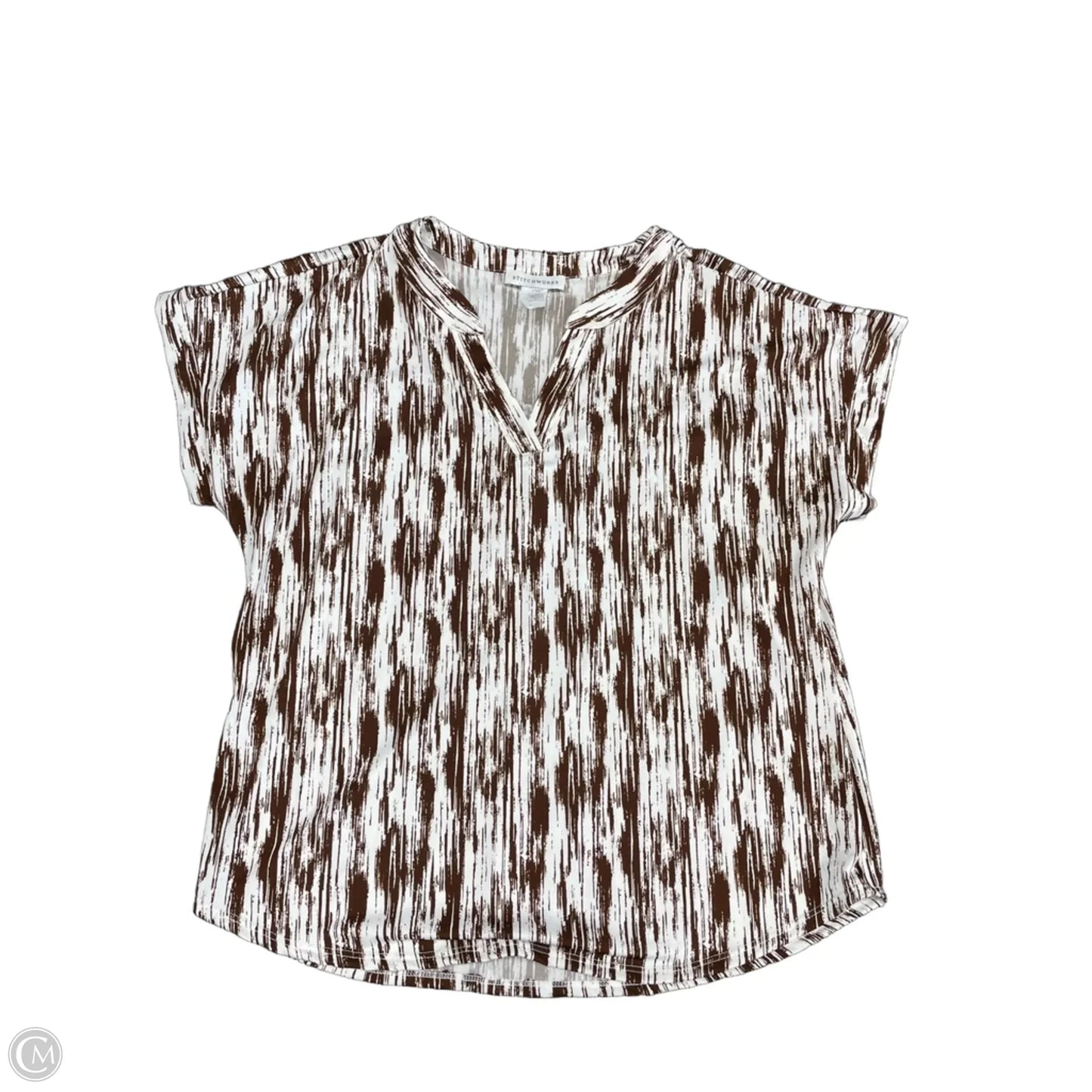 Top Short Sleeve By Cme In Brown & White, Size: 1x