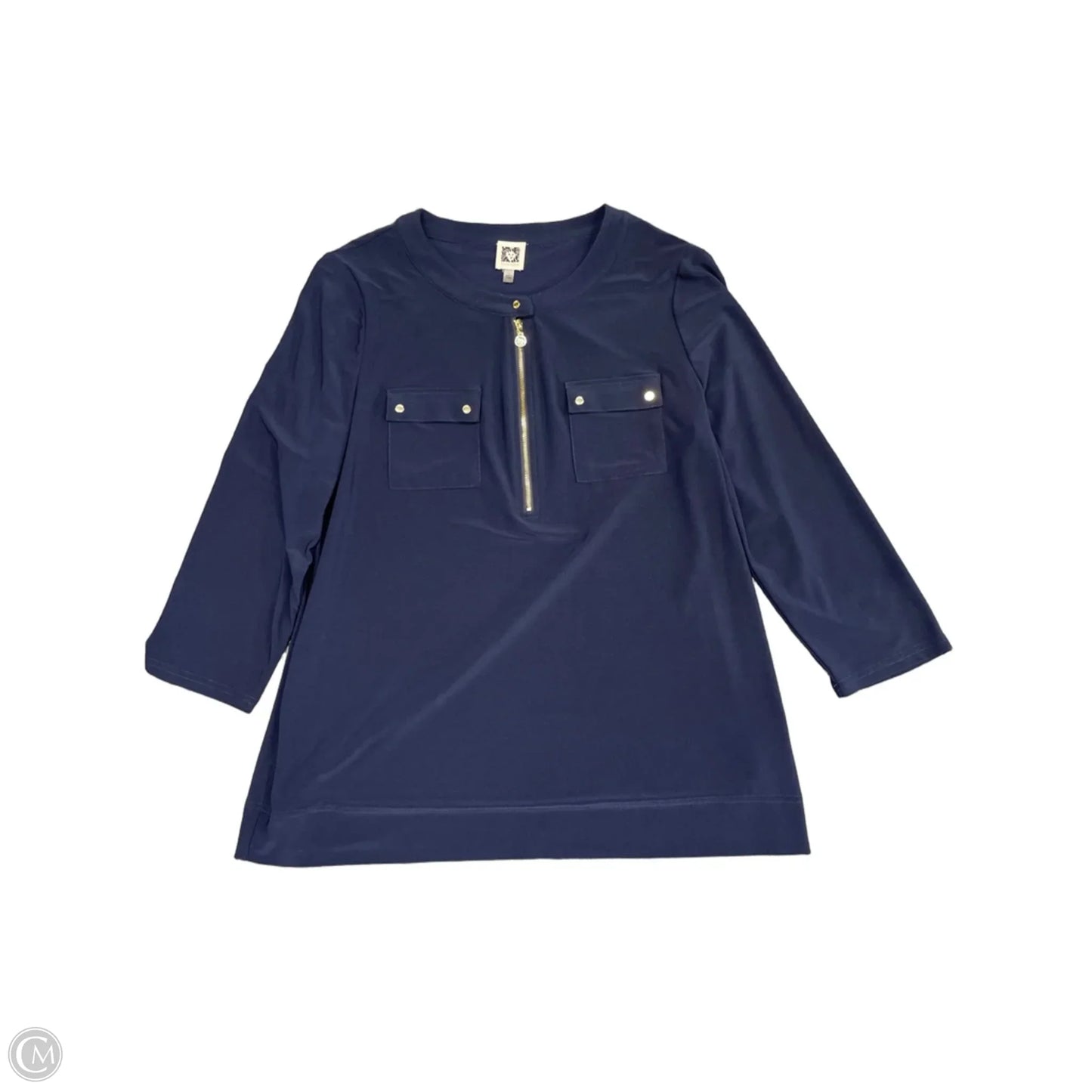 Top Long Sleeve By Anne Klein In Navy, Size: L
