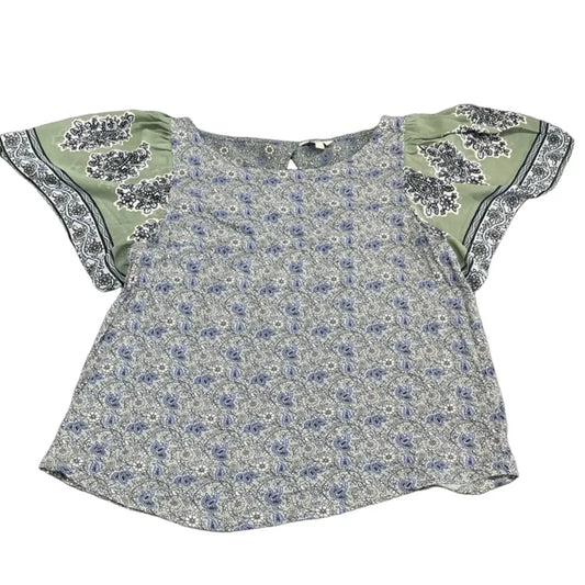Top Short Sleeve By Lucky Brand In Blue & Green, Size: L