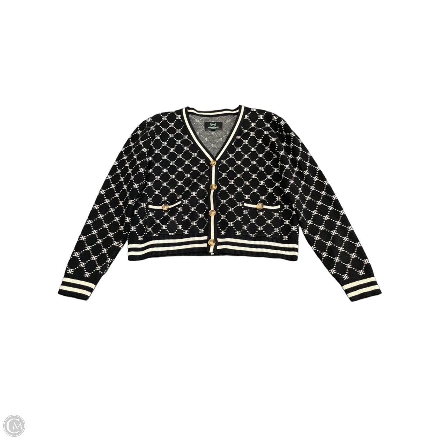 Sweater Cardigan By Cmc In Black & Cream, Size: Xl