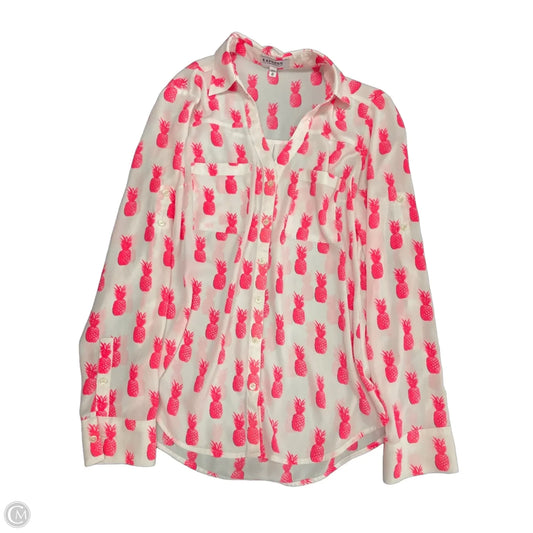 Top Long Sleeve By Express In Pink & White, Size: Xs