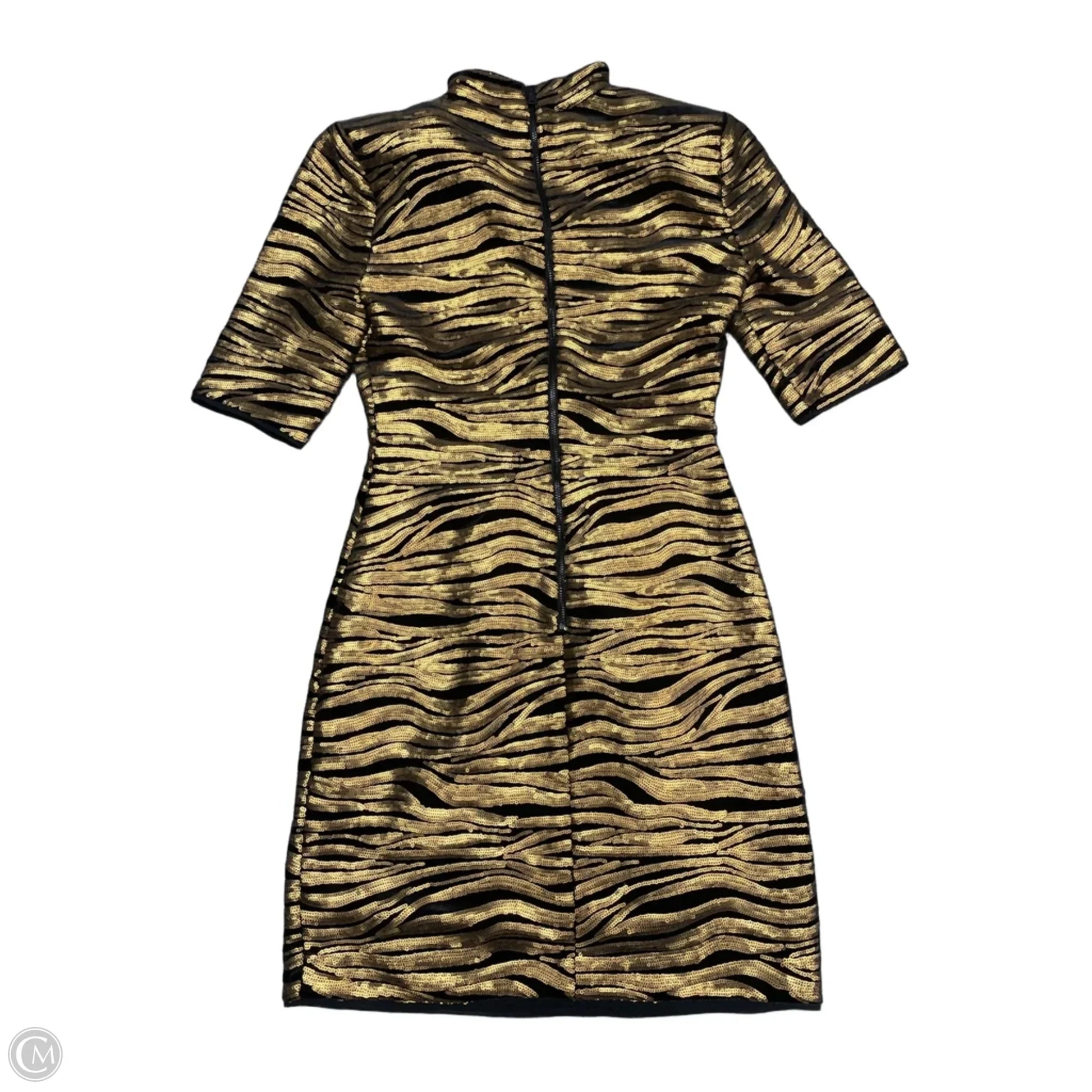 Alice + Olivia Inka Gold V-Neck Dress in Black/Bronze, Size 0