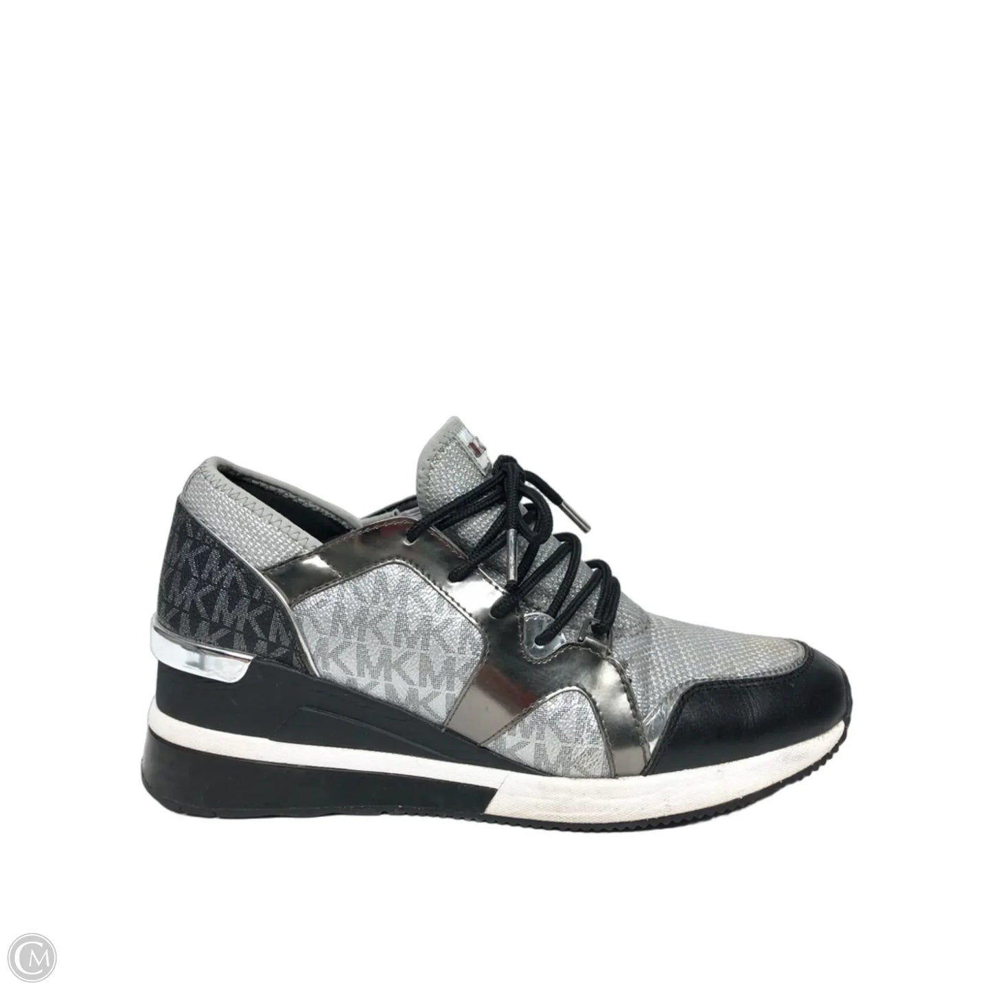 Shoes Heels Wedge By Michael By Michael Kors In Black & Silver, Size: 10
