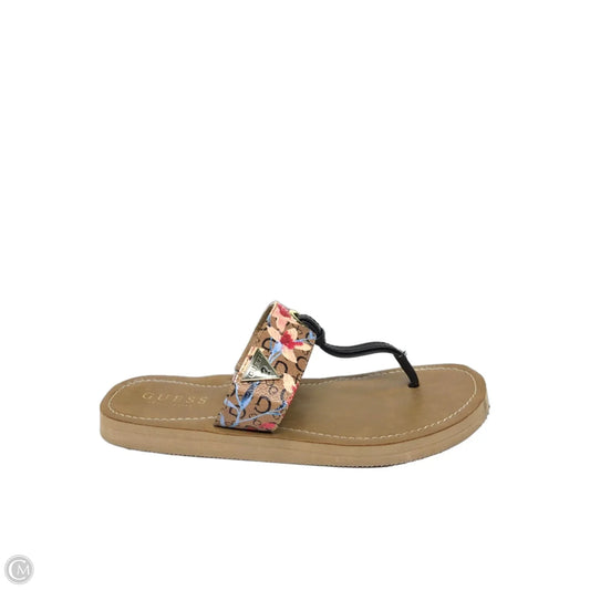 Sandals Flip Flops By Guess In Brown, Size: 7
