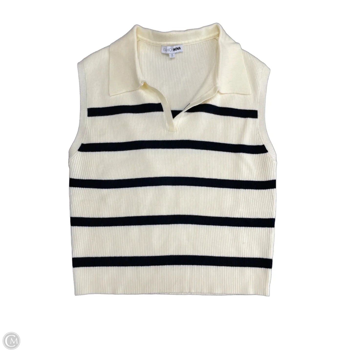 Vest Sweater By Fashion Nova In Blue & Cream, Size: M