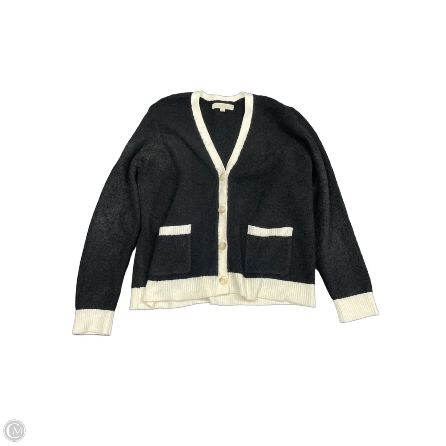 Sweater Cardigan By Loft In Black & Cream, Size: Xxl