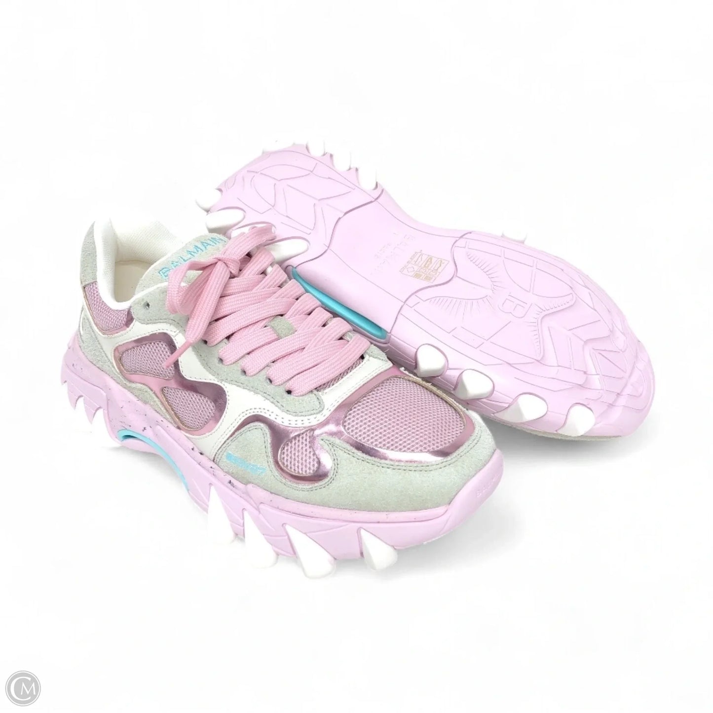 Shoes Luxury Designer By Balmain In Grey & Pink, Size: 8