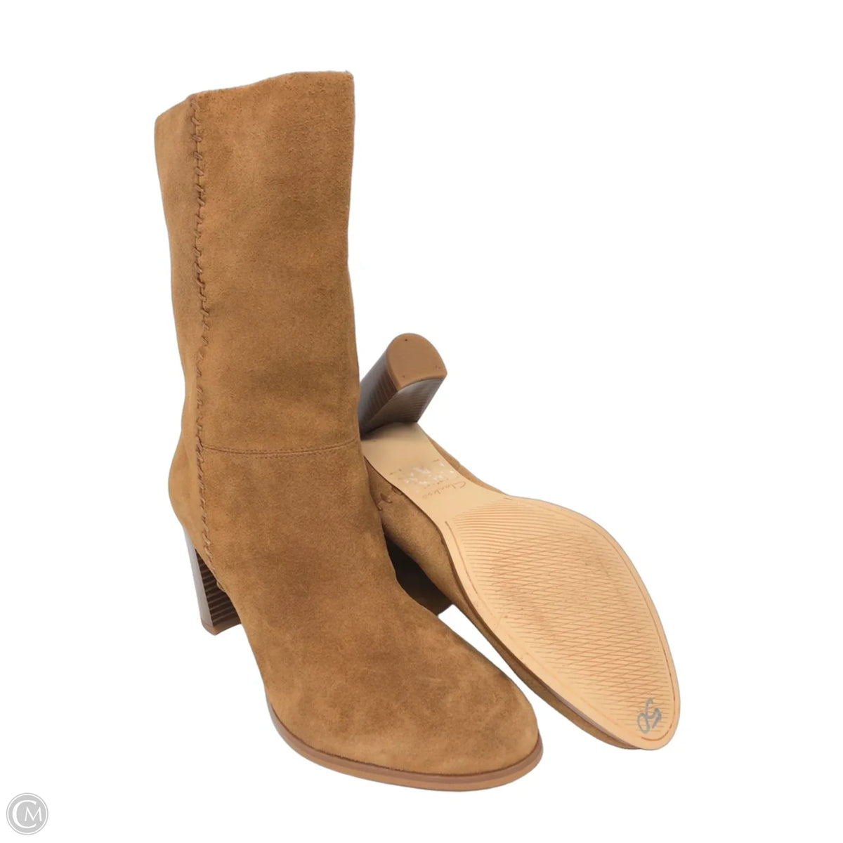 Boots Ankle Heels By Clarks In Brown, Size: 9.5