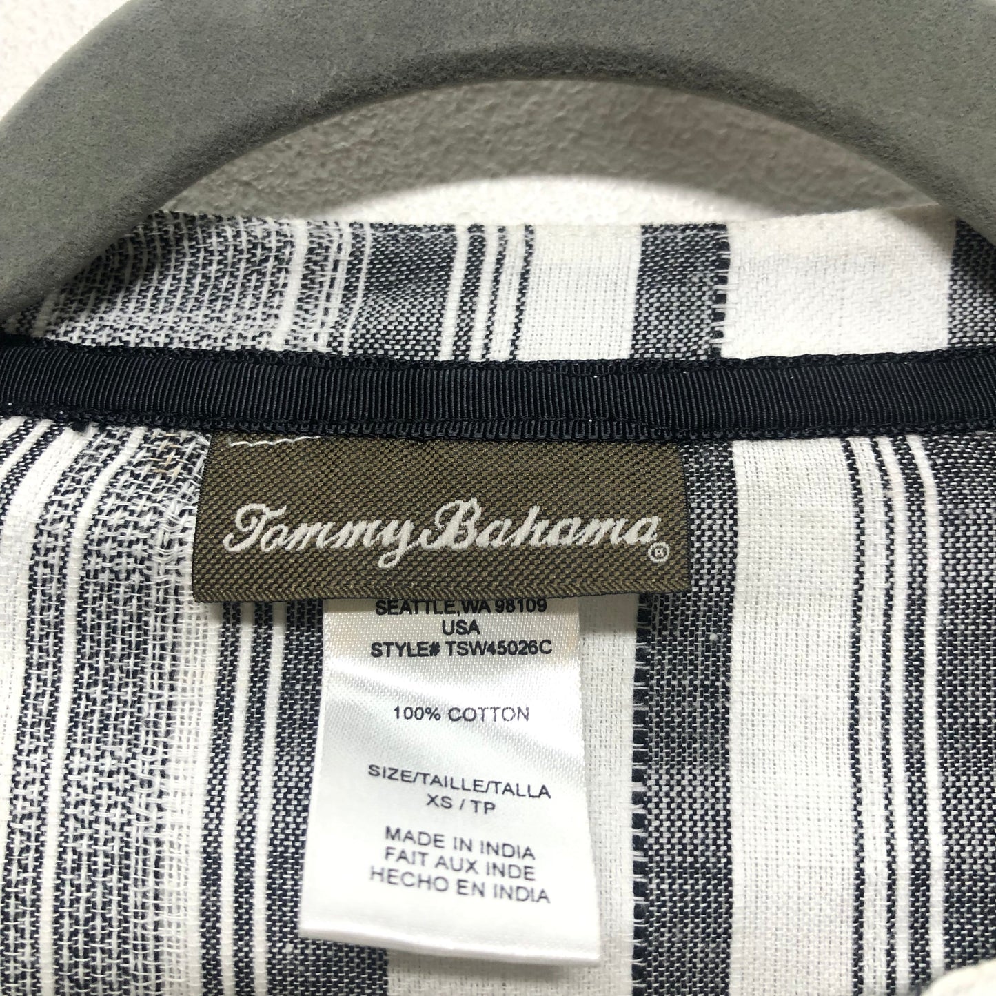 Grey & White Tunic 3/4 Sleeve Tommy Bahama, Size Xs