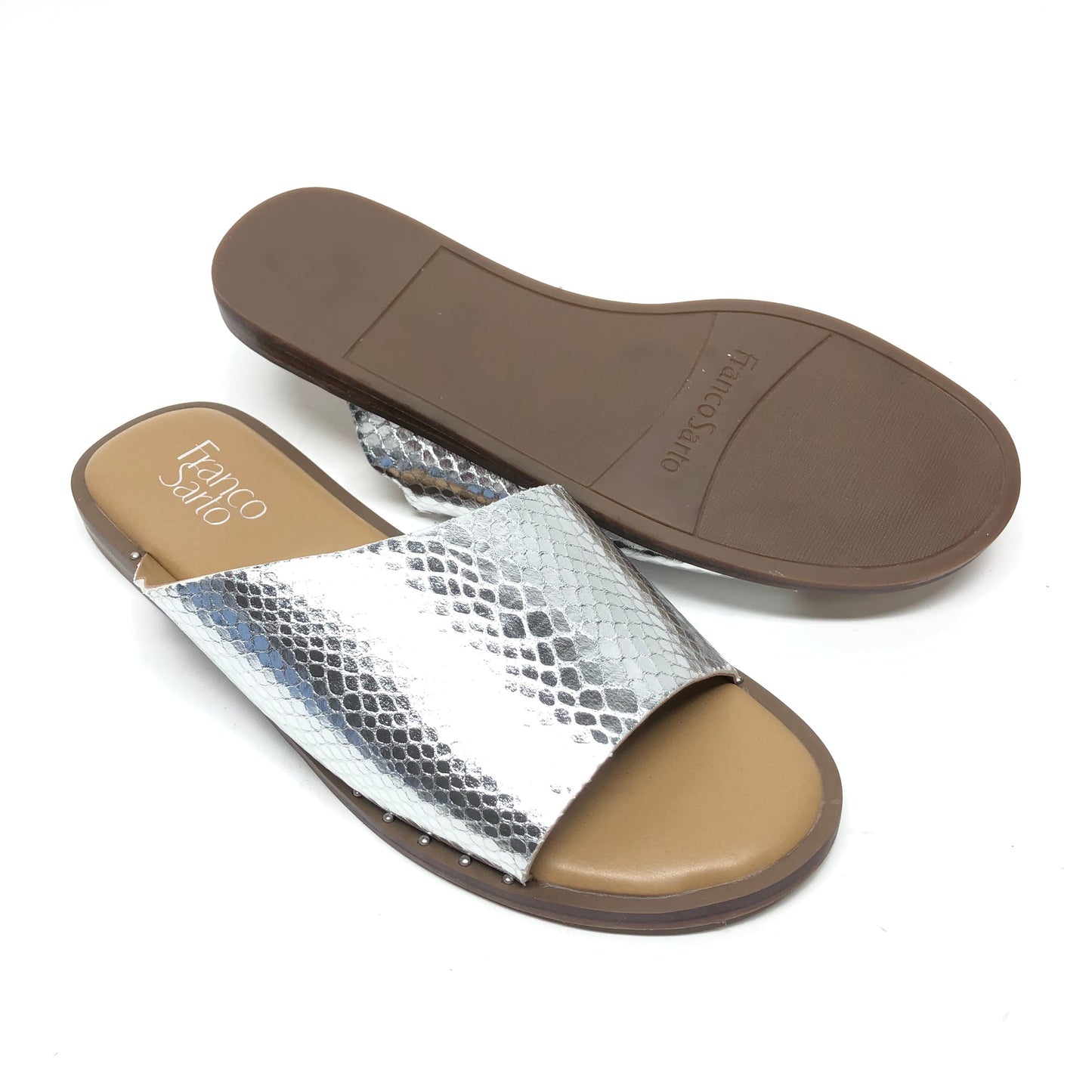 Silver Sandals Flats Franco Sarto, Size 6.5