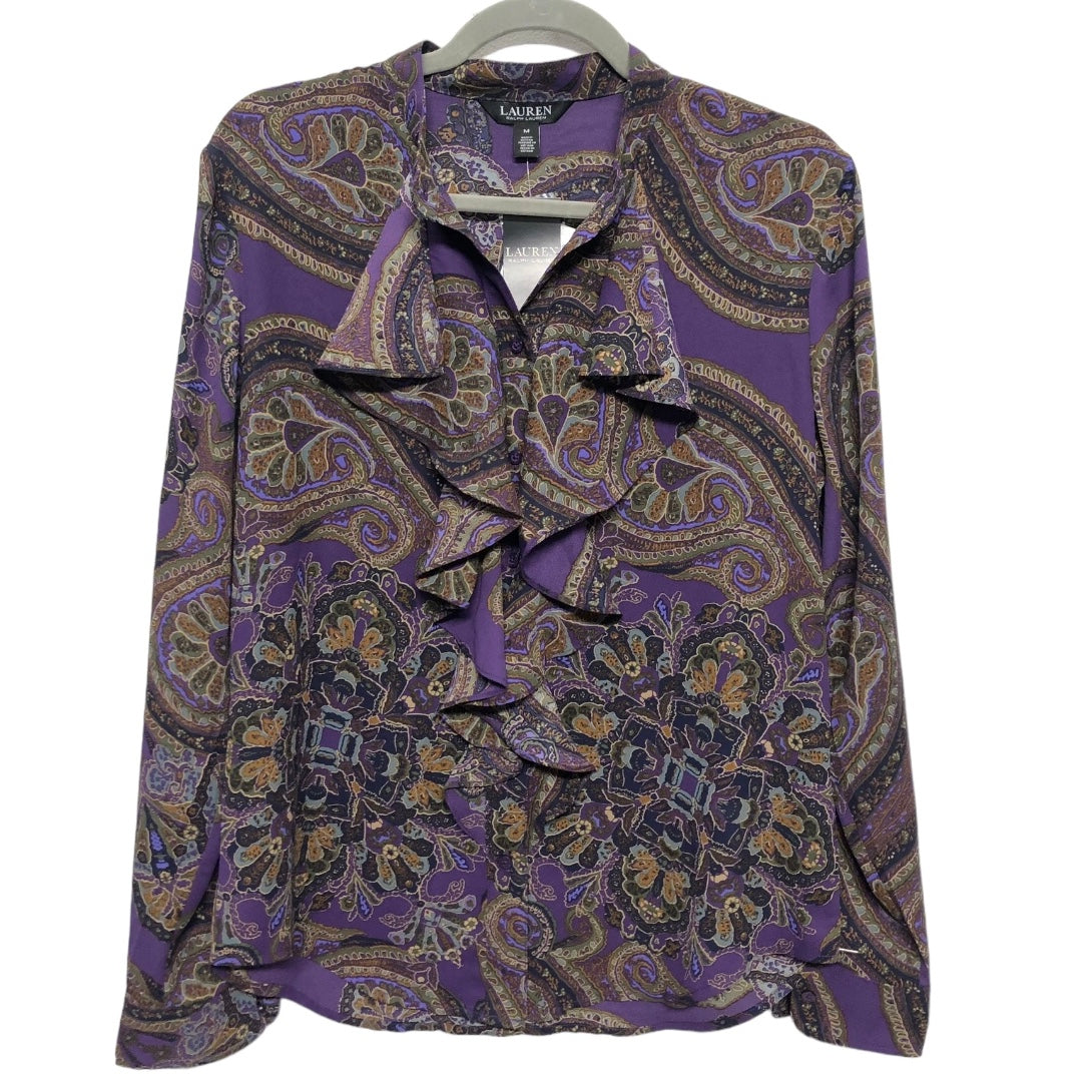 Purple Blouse Long Sleeve Lauren By Ralph Lauren, Size M