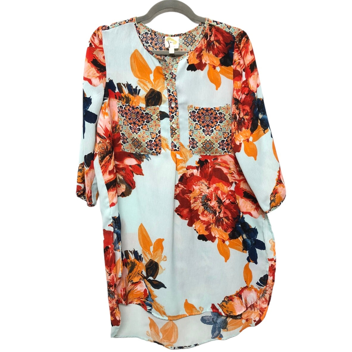 Multi-colored Tunic 3/4 Sleeve Figuero & Flower, Size M