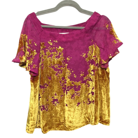 Blouse Short Sleeve By Maeve In Purple & Yellow, Size: S