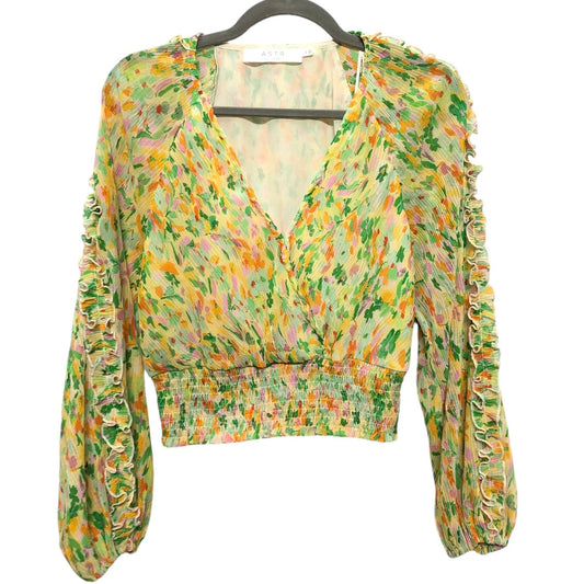 Blouse Long Sleeve By Astr In Green & Yellow, Size: Xs