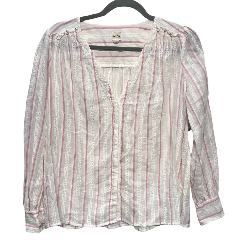 Top Long Sleeve By Rebecca Taylor In Pink & White, Size: S