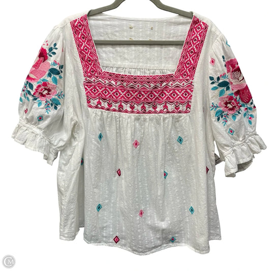 Top Short Sleeve By Savanna Jane In White, Size: Xl