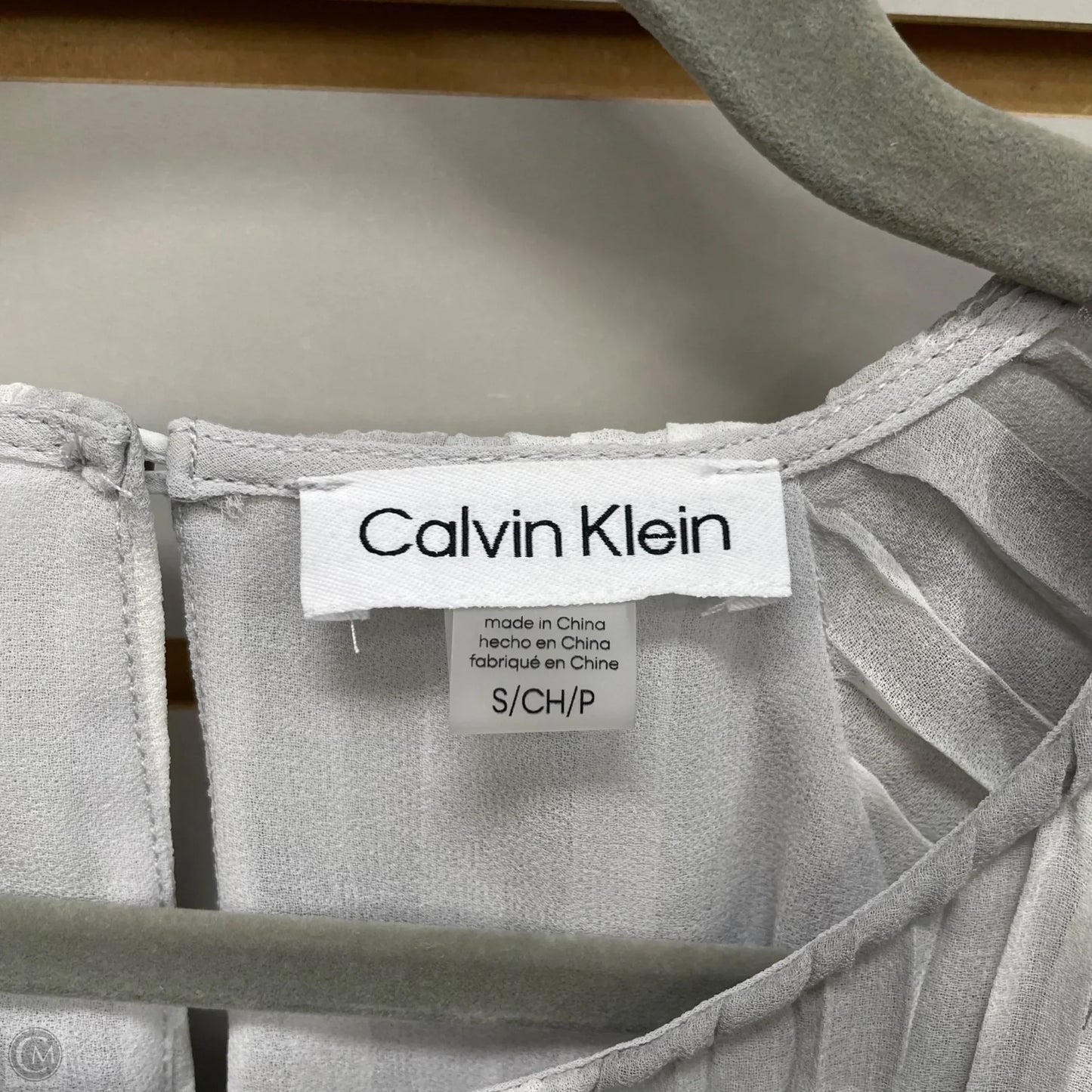 Blouse Long Sleeve By Calvin Klein In Grey, Size: S