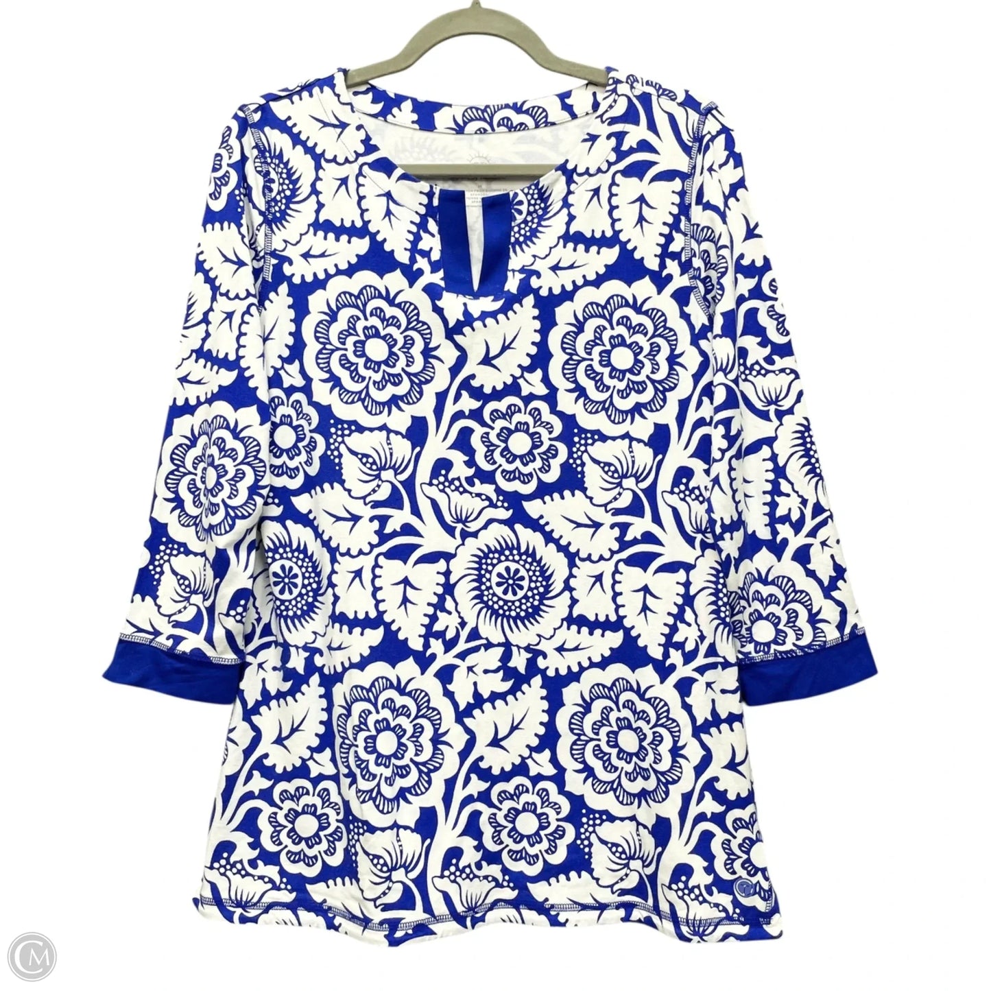 Top Long Sleeve By Talbots In Blue & White, Size: M