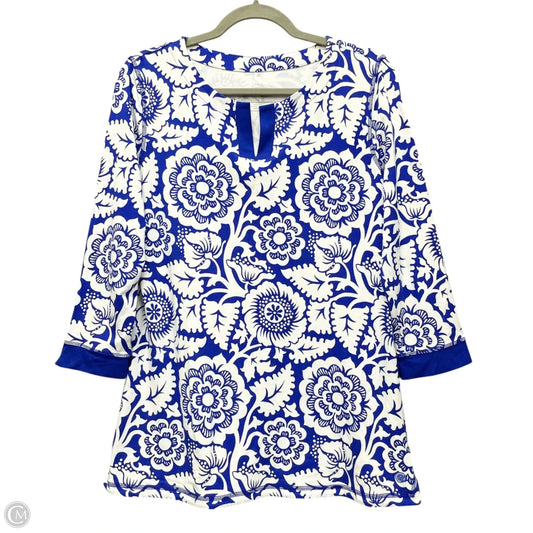 Top Long Sleeve By Talbots In Blue & White, Size: M