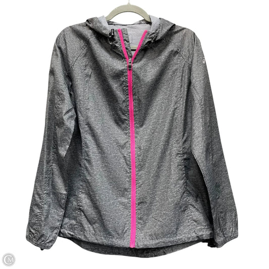 Jacket Windbreaker By Asics In Grey, Size: L