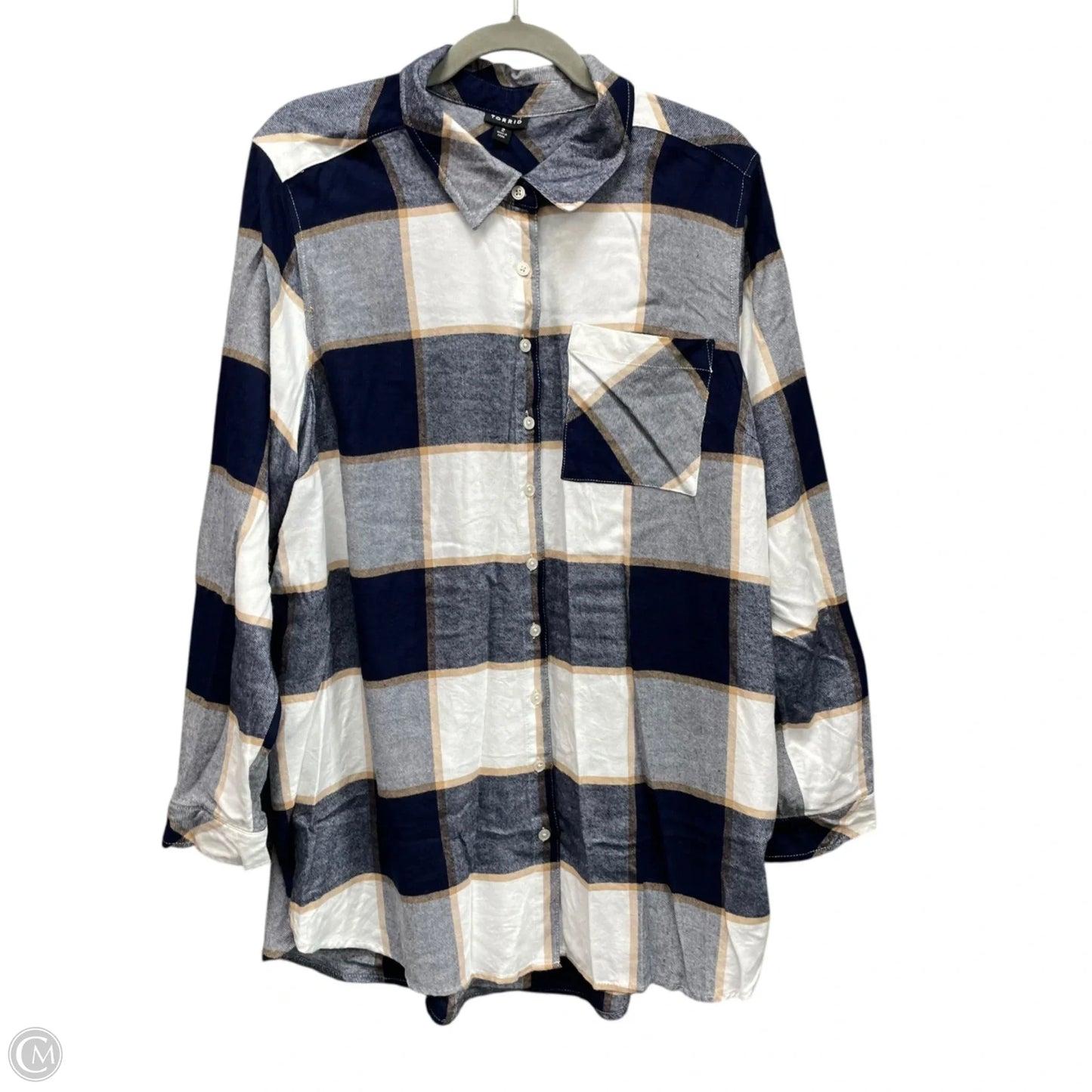 Top Long Sleeve By Torrid In Blue & White, Size: 2x