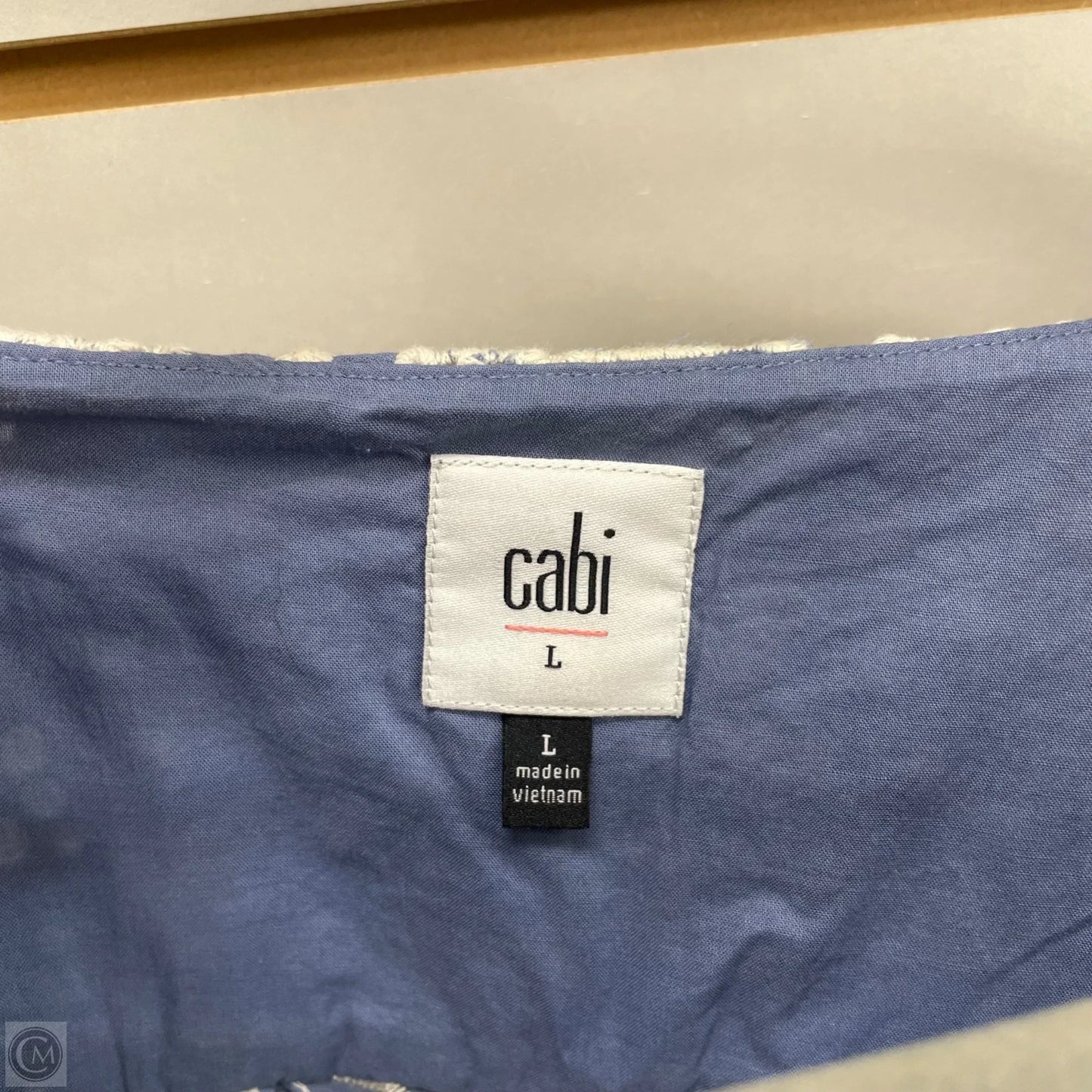 Top Short Sleeve By Cabi In Blue & White, Size: L