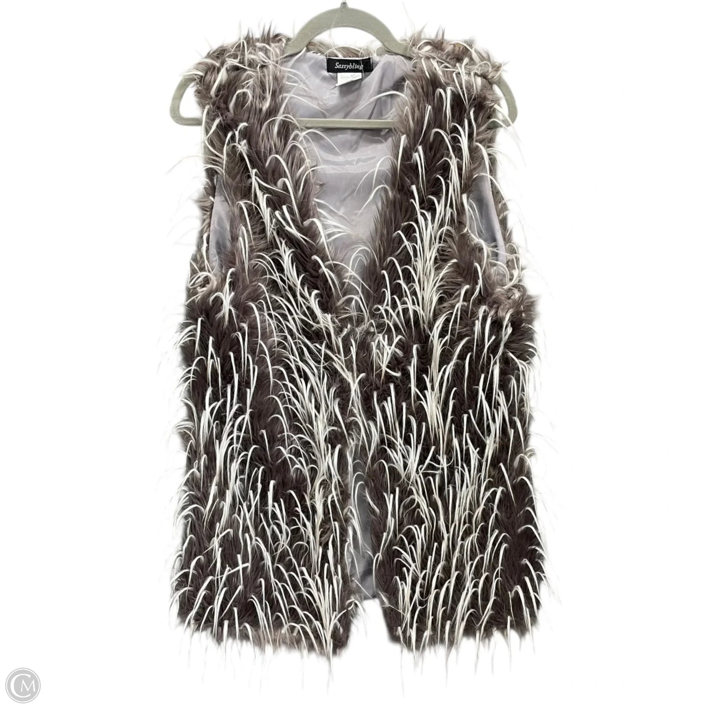 Vest Faux Fur & Sherpa By Clothes Mentor In Grey & White, Size: M
