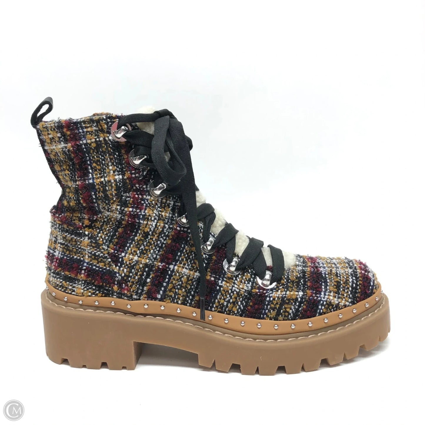 Boots Ankle Heels By Steve Madden In Plaid Pattern, Size: 6